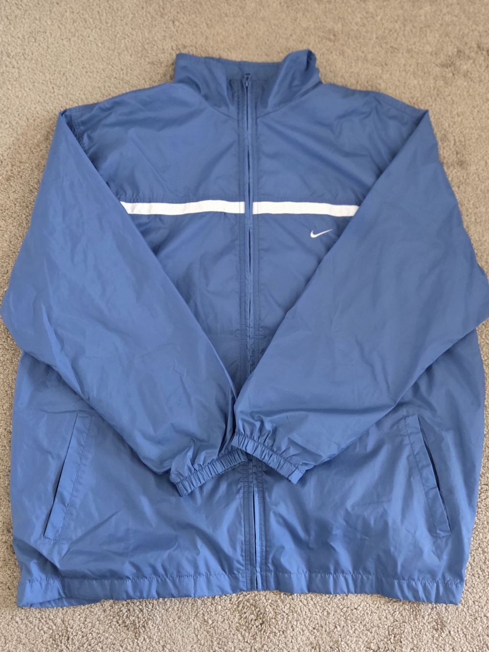 Vintage Y2k Nike Blue Windbreaker Jacket with White Stripe Men's XL